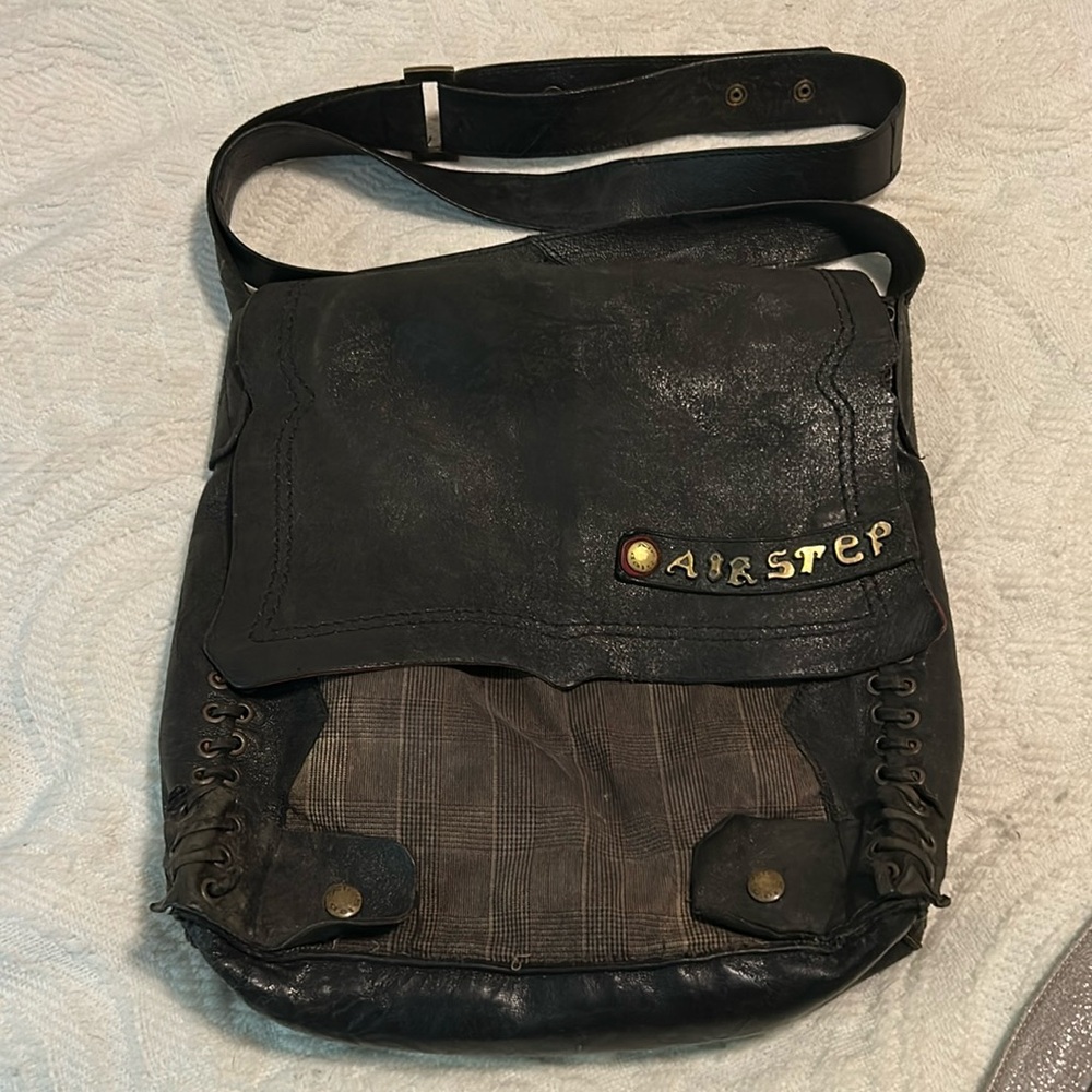 A.S.98 Black and Brown Crossbody Bag with Classic Design vintage plaid leather